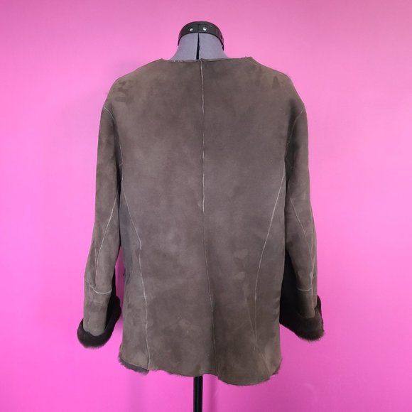 Chocolate Brown 100% Genuine Shearling/Suede Jacket - Picture 4 of 7